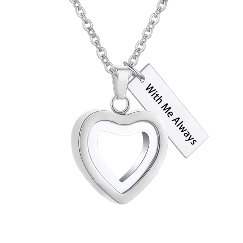 Glass Heart Cremation Urn Necklace for Ashes Stainless Steel Memorial Ash Pendant Keepsake Jewelry Cremation Jewelry for Women - color: Silver-With Me Always