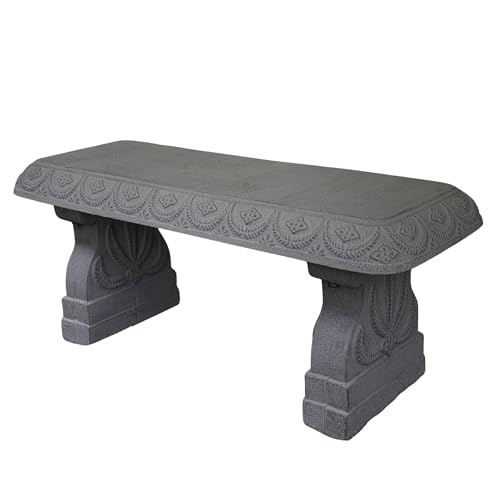 Basalt Grey Garden Bench - Outdoor Benches Weatherproof - Front Porch Seating for Patio Yard - Outdoor Seat Backless Decorative Pedestal Garden Furniture - Realistic Stone Look - Concrete Look - color: Basalt Grey