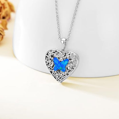 Dorunmo Personalized Locket Necklace 925 Sterling Silver that Holds Pictures Butterfly Birthstone Photo Heart Locket Custom Jewelry Congratulations New Beginnings New Job Gifts for Women - color: Butterfly Blue Opa, style: Personalized Photo + Text
