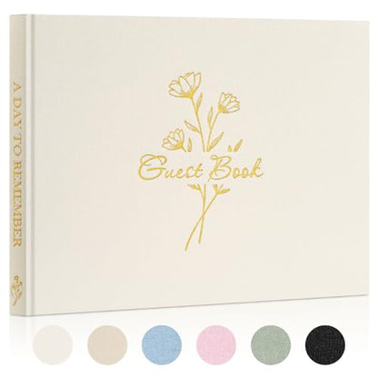 Lanpn Wedding Guest Book with 108 Blank Pages - Elegant Linen Hardcover Guestbook Wedding Reception for Sign in and Photos - Guest Book for Wedding Bridal Shower Baby Shower Party (Cream) - color: Cream