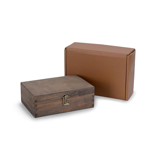 makerflo Large Dark Walnut Wooden Keepsake Memory Box Pack of 1, Pine Wood Storage Chest with Black Felt Interior, Clasp Closure, Ideal for Personalization, Laser Engraving Blank, UV DTF - color: Dark Walnut, size: Singles