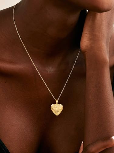 U7 Women Locket Necklace, Heart Photo Lockets Hold Picture, Gift Box Packed | Gold/Silver/Rose Locket Charm, Custom Picture and Engravement Heart Pendant, 20" Chain, Personalized Gift for Mom Wife Friend - color: 02# Gold*Flower Grain