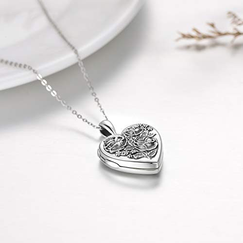 MEDWISE 925 Sterling Silver Locket Necklace That Holds Pictures Photo Necklace Oxidized Rose Flower/Sunflower/Compass/Celtic Heart Pendnat Lockets Gifts for Women Birthday Christmas Gifts - style: D-Oxidized Rose Flower