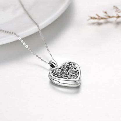 MEDWISE 925 Sterling Silver Locket Necklace That Holds Pictures Photo Necklace Oxidized Rose Flower/Sunflower/Compass/Celtic Heart Pendnat Lockets Gifts for Women Birthday Christmas Gifts - style: D-Oxidized Rose Flower