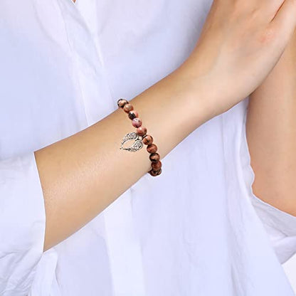 QWNHONEY Memorial Gifts for Loss of Loved Sympathy Remembrance In Memory of Mother Father Pet Bereavement Grief Pink Red Beads Bracelet with Angle Wings Jewelry Gifts for Women - style: Redbean-Wings-Your wings were ready
