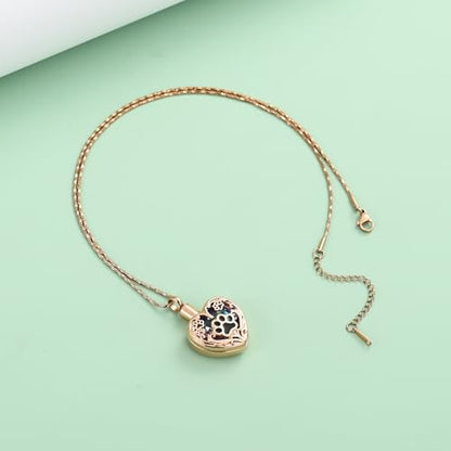 Yinplsmemory Pet Urn Necklace Pendant Jewelry for Dog Cat Memorial Crystal Heart Cremation Jewelry with Paw Print Ashes Keepsake Funeral Jewelry - color: Rose gold-purple
