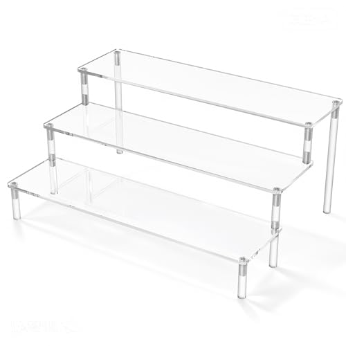 AZEAM Acrylic Display Riser, Clear Perfume Organizer, 3 Tier Cupcake Stand | Acrylic Shelves for Amiibo Funko POP Figures, Shelf Risers for Makeup and Cosmetic, Riser Stand for Vendor Collector, 1 Pack - size: 3-Tier 12 Inches 1 Pack