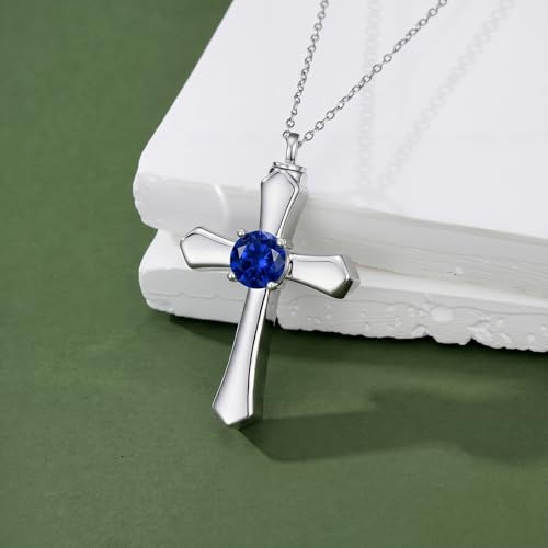 YYB Urn Necklace for Ashes Women Heart Birthstone Cross Cremation Jewelry | Memorial Keepsake Funeral Jewelry for Loved Ones (with Funnel Filler) - color: 09--Sapphire September