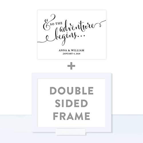 Andaz Press Personalized Wedding Framed Party Signs, Formal Black and White, 5x7-inch, And So The Adventure Begins, 1-Pack, Includes Frame, Custom Made Any Name - color: Custom Adventure Begins