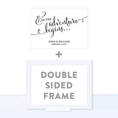 Andaz Press Personalized Wedding Framed Party Signs, Formal Black and White, 5x7-inch, And So The Adventure Begins, 1-Pack, Includes Frame, Custom Made Any Name - color: Custom Adventure Begins