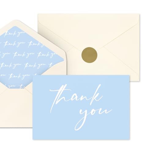 AZAZA Baby Shower Thank You Cards Boy Thank You Cards with Envelopes, 4x6 Baby Thank You Cards for Baby Gift Sets, 50 Blue Thank You Cards Wedding Bridal Shower Thank You Notes (Baby Blue) - color: baby blue thankyou, size: 50pcs