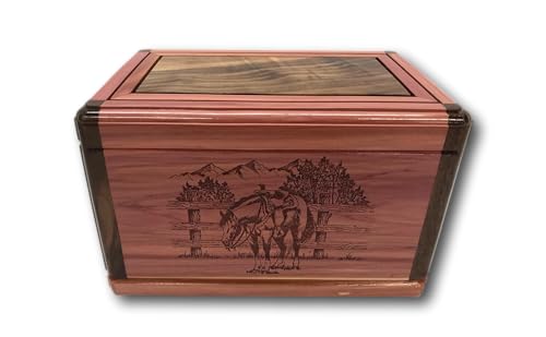 Adult Cremation Urn - Handcrafted Riderless Horse Red Cedar & Walnut Wood Memorial Box