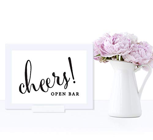Andaz Press Wedding Framed Party Signs, Formal Black and White, 5x7-inch, Open Bar Cheers!, 1-Pack, Includes Frame, Alcohol Beer and Wine Sign - color: Alcohol Open Bar