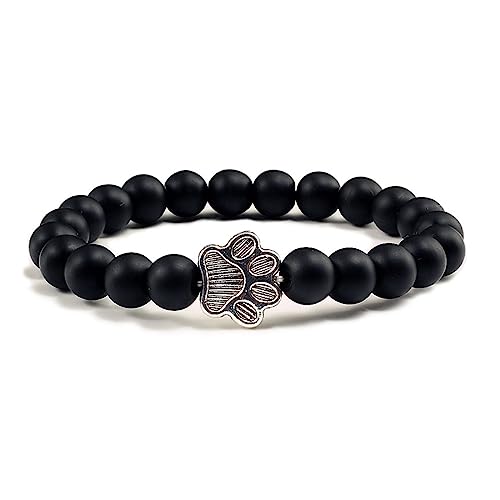 POYAMUSE Lovely Pet Paw Turquoise Beaded Strand Bracelet for Women Men Pet Memorial Jewelry, Cute Dog Cat Paw, Colorful Turquoise Beads - color: black matt