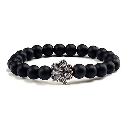POYAMUSE Lovely Pet Paw Turquoise Beaded Strand Bracelet for Women Men Pet Memorial Jewelry, Cute Dog Cat Paw, Colorful Turquoise Beads - color: black matt