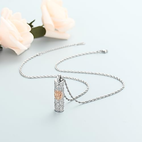 shajwo Cylinder Urn Necklace for Ashes for Women Men Sunflower Cremation Jewelry Vial Memorial Loved One Pendant - color: Rose Gold