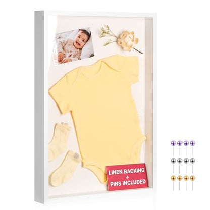 16x20 Large Shadow Box Frame with Thickened Acrylic Panel & Pins - color: White+high Definition Panel + Shatter-proof Packaging, size: 16x20