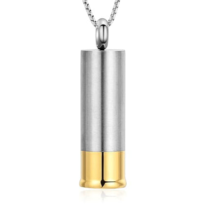 Oinsi Shotgun Shell Cremation Jewelry Urn Necklace For Ashes Of Loved Ones -Dad/Mom/Son/Grandma/Grandpa Cylinder Memorial Locket Pendant Necklace - color: Silver
