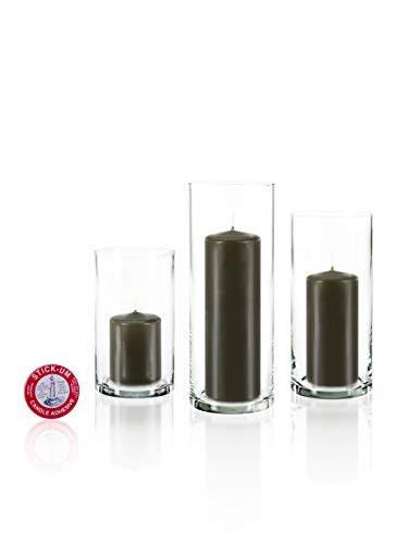 yummi Set of 36 Slim Pillars and Cylinder Vases - Olive - color: Olive