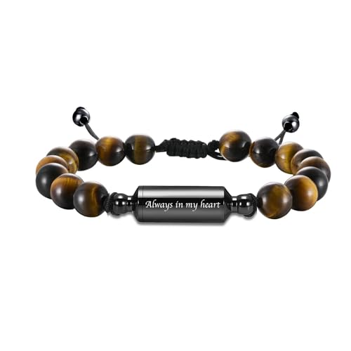 Hearbeingt Cremation Jewelry Urn Bracelet for Ashes Braided Rope Beads - color: Tiger Eye-Always in my heart