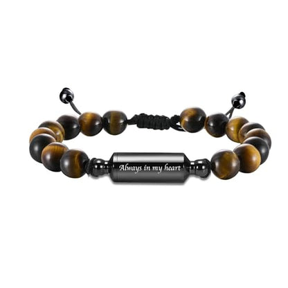 Hearbeingt Cremation Jewelry Urn Bracelet for Ashes Braided Rope Beads - color: Tiger Eye-Always in my heart