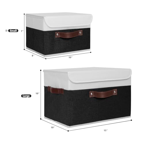 ANMINY Fabric Storage Box Bins with Lids, Black White, 10"x8"x7", 2 Pack - color: Black White, size: Small (Pack of 2)