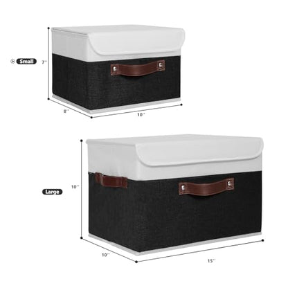 ANMINY Fabric Storage Box Bins with Lids, Black White, 10"x8"x7", 2 Pack - color: Black White, size: Small (Pack of 2)