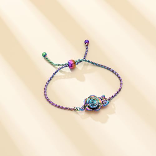 Minicremation Women's Adjustable Rose Urn Bracelet Ashes Holder Memorial Elegant Link Chain Keepsake Cremation Bangle to Hold Ashes - color: Colorful-B