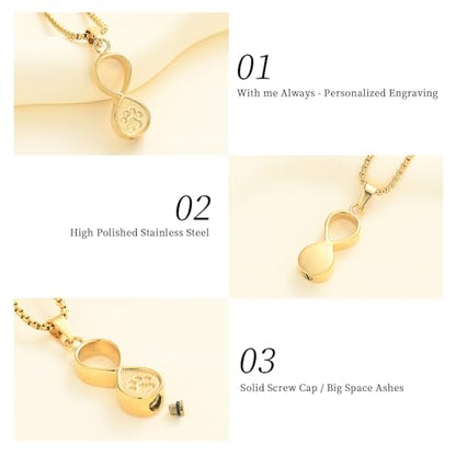 Oinsi Infinity Love Pet Cremation Jewelry for Ashes of Dog/Cat Funeral Keepsake Urn Necklace Pendant Memorial Jewellery - color: A-Gold