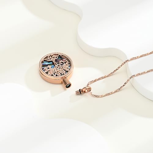 Tree of Life Teardrop Urn Necklace for Ashes Teardrop Crystal Cremation Jewelry Celtic knot Ashes Pendant Stainless Steel Keepsake Memorial Jewelry for Women Men - color: B-Rosegold