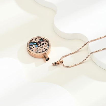 Tree of Life Teardrop Urn Necklace for Ashes Teardrop Crystal Cremation Jewelry Celtic knot Ashes Pendant Stainless Steel Keepsake Memorial Jewelry for Women Men - color: B-Rosegold