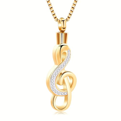 XSMZB Cremation Jewelry Crystal Music Note Urn Necklace for Ashes Stainless Steel Necklace Urn Cremation Memorial Ashes Holder Keepsake Pendant Locket - color: Gold