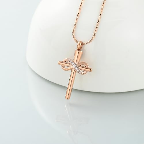 Imrsanl Infinity Love Cross Cremation Jewelry Ashes Religious Cross Urn Pendant Necklace for Women Men Pet Ashes Memorial Keepsake Jewelry - color: Rose Gold