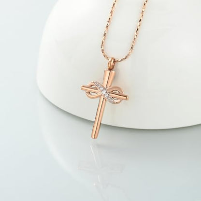 Imrsanl Infinity Love Cross Cremation Jewelry Ashes Religious Cross Urn Pendant Necklace for Women Men Pet Ashes Memorial Keepsake Jewelry - color: Rose Gold