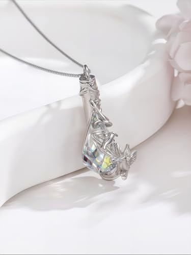 JKR Heart Urn Necklace for Ashes Crystal Keepsake Pendant Memorial Jewelry - style: Hummingbird-Teardrop