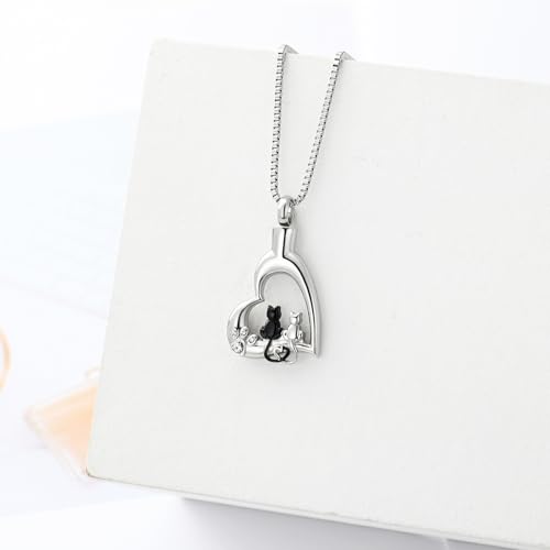 XSMZB Heart Paw Pet Cremation Jewelry for Ashes Cute Cat Memorial Urn Necklace for Women Men Pendant Ashes Holder Keepsake Jewelry - color: Silver-Black