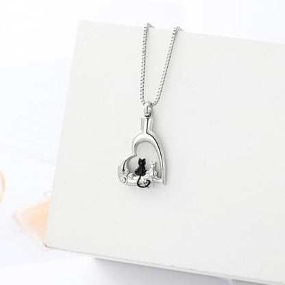 XSMZB Heart Paw Pet Cremation Jewelry for Ashes Cute Cat Memorial Urn Necklace for Women Men Pendant Ashes Holder Keepsake Jewelry - color: Silver-Black