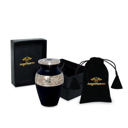 Small Keepsake Urn for Human Ashes – Black Handcrafted Solid Brass Mini Cremation Urn with Velvet Bag – Elegant Lacquer-Coated Memorial Urn for Men & Women – Durable Tribute Ashes Holder for Loved One