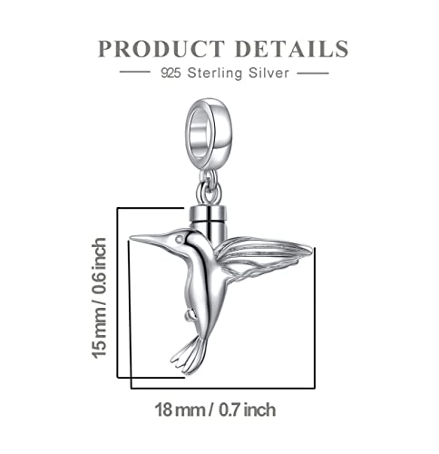 S925 Sterling Silver Urn Charm for Ashes for Women fit Pandora Bracelet and Necklace Jewelry, Memorial Keepsake Gifts Jewelry - style: hummingbird design