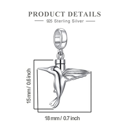 S925 Sterling Silver Urn Charm for Ashes for Women fit Pandora Bracelet and Necklace Jewelry, Memorial Keepsake Gifts Jewelry - style: hummingbird design