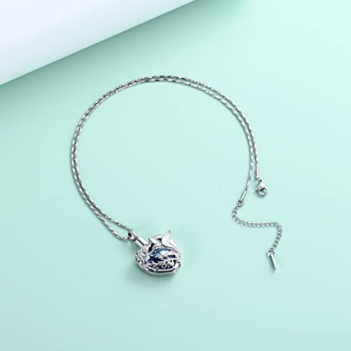 Yinplsmemory Hummingbird Cremation Jewelry Crystal Heart Urn Ashes Necklace for Women Men Memorial Keepsake Necklace of Loved One - color: Purple-Silver