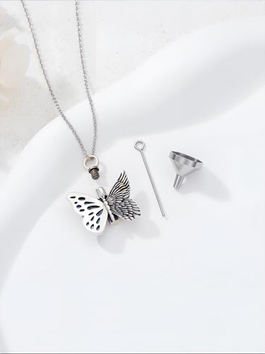 Flower Butterfly Urn Necklace for Ashes 925 Sterling Silver Urn Necklace Keepsake Cremation Jewelry Memorial Gifts for Women Loss Loved One - color: 03-Butterfly Angel Wings