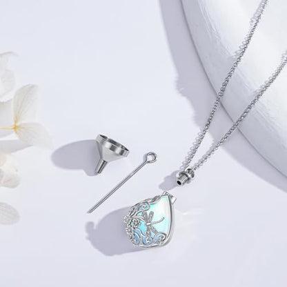 PELOVNY Urn Necklaces for Ashes of Loved Ones 925 Sterling Silver Personalized Heart Locket Urn Necklace Cremation Keepsake Memorial Jewelry Gifts for Women Men - color: Dragonfly Urn-2