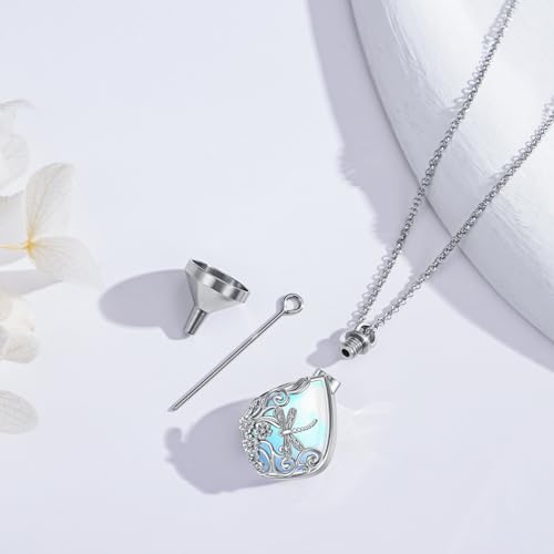 PELOVNY Urn Necklaces for Ashes of Loved Ones 925 Sterling Silver Personalized Heart Locket Urn Necklace Cremation Keepsake Memorial Jewelry Gifts for Women Men - color: Dragonfly Urn-2
