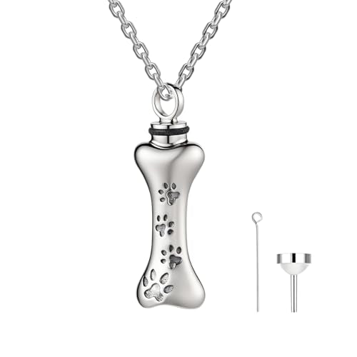 925 Sterling Silver Eternal Pawprint Lucky Bones- 925 Sterling Silver Pet Memorial Necklace 18"