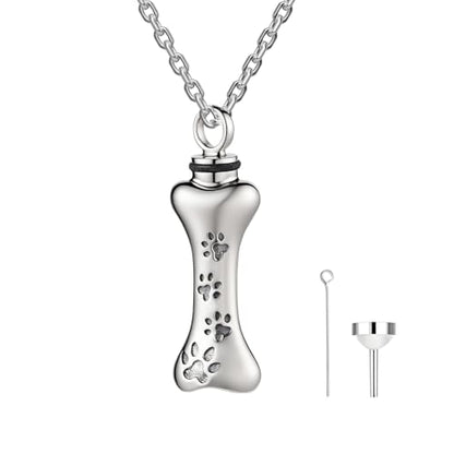 925 Sterling Silver Eternal Pawprint Lucky Bones- 925 Sterling Silver Pet Memorial Necklace 18"