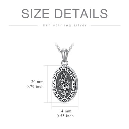 Birth Flower Photo Locket Necklace 925 Sterling Silver 12 Month Locket Necklace with Picture Birth Flower Photo Jewelry Gifts for Women Mother Mom Daughter - color: 06-June-rose, style: 1.no custom