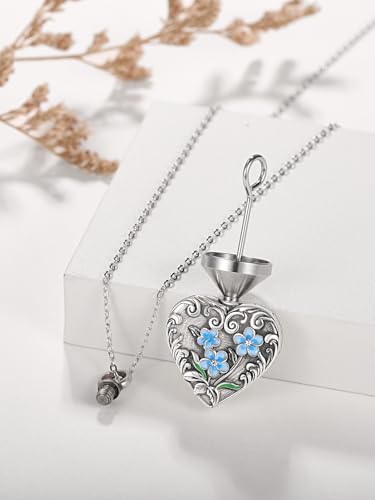 TANGPOET Urn Necklace for Human Pet Ashes for Women Men 925 Sterling Silver Urn Pendant Cremation Jewelry Necklace for Ashes of Loved One Memorial Keepsake - style: Heart-Forget Me Not