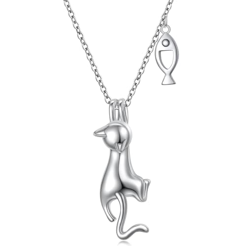 DAOCHONG Cat Urn Necklace Pet Cremation Memorial Jewelry for Women | 925 Sterling Silver Cremation Pendant | Cat Dog Ashes Keepsake | Memorial for Loved Pet
