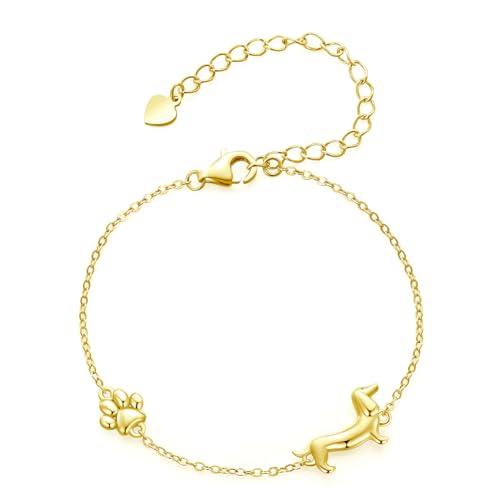 Silver Adjustable Bracelets 925 Sterling Silver Link Bracelets for Women Anniversary Birthday Christmas Jewelry for Women - color: Gold Dachshund